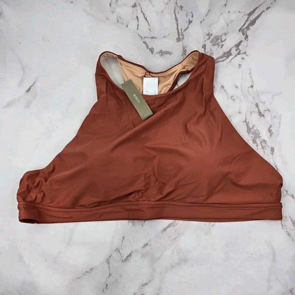 J Crew Swim Top 3X Brown Active Longline High Neck Padded Cut Out T Terracotta